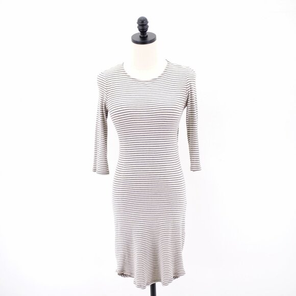 Charlotte Russe Small Cream Gray Striped Ribbed Cotton Sweater Dress Scoop Neck - Picture 1 of 7